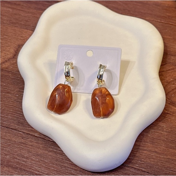 Maillard Aesthetic Resin Drop Earrings Silver Needle Trendy Statement Jewelry - Picture 3 of 6